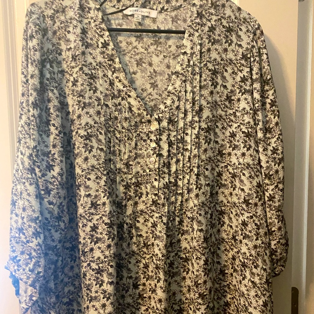 Rose and olive mint green black blouse size 2x